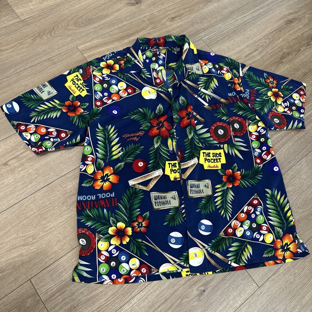 Box Office Island Hawaiian Shirt Men's Size XL Billards Pool Theme Tropical
